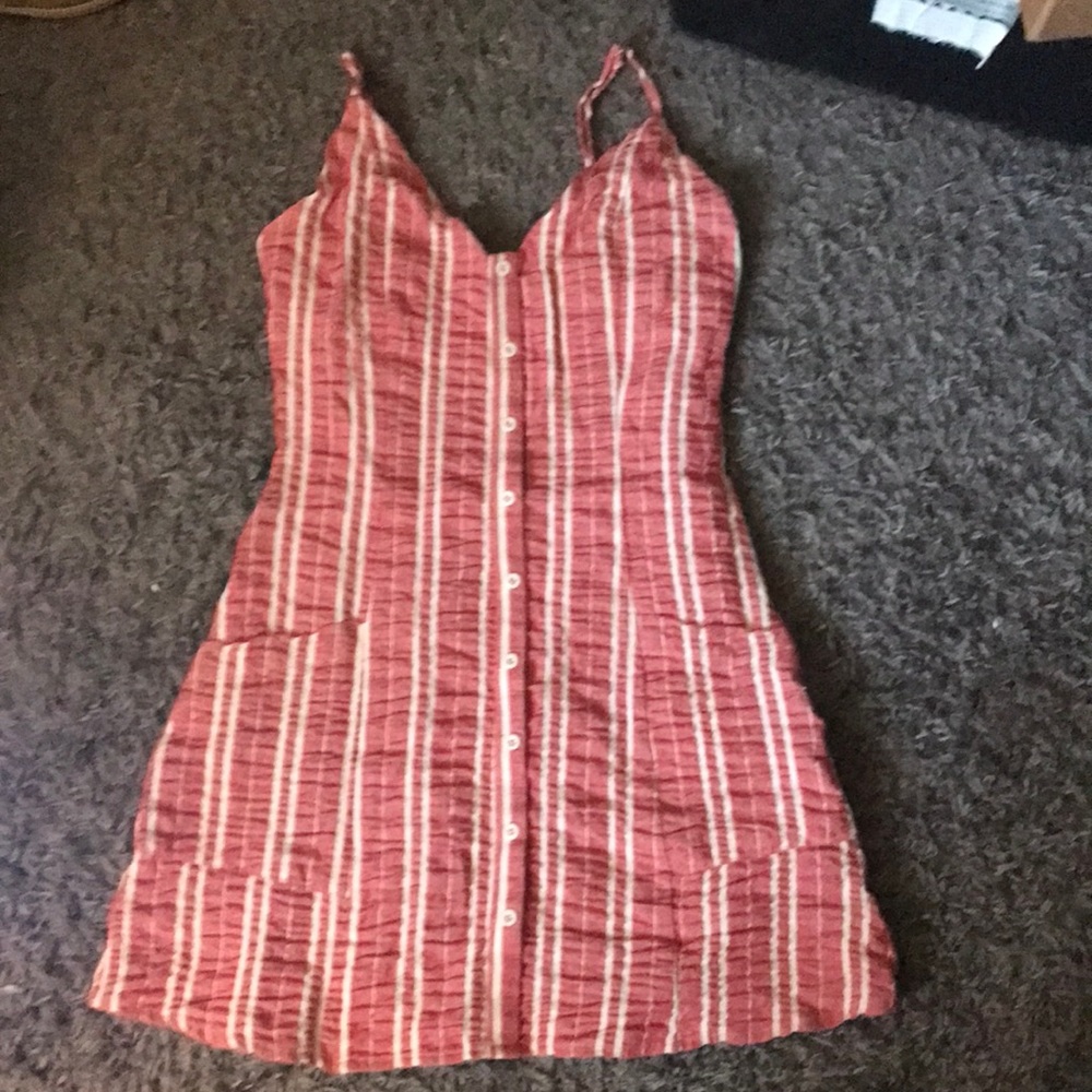 Red Striped Button-Front Summer Dress
